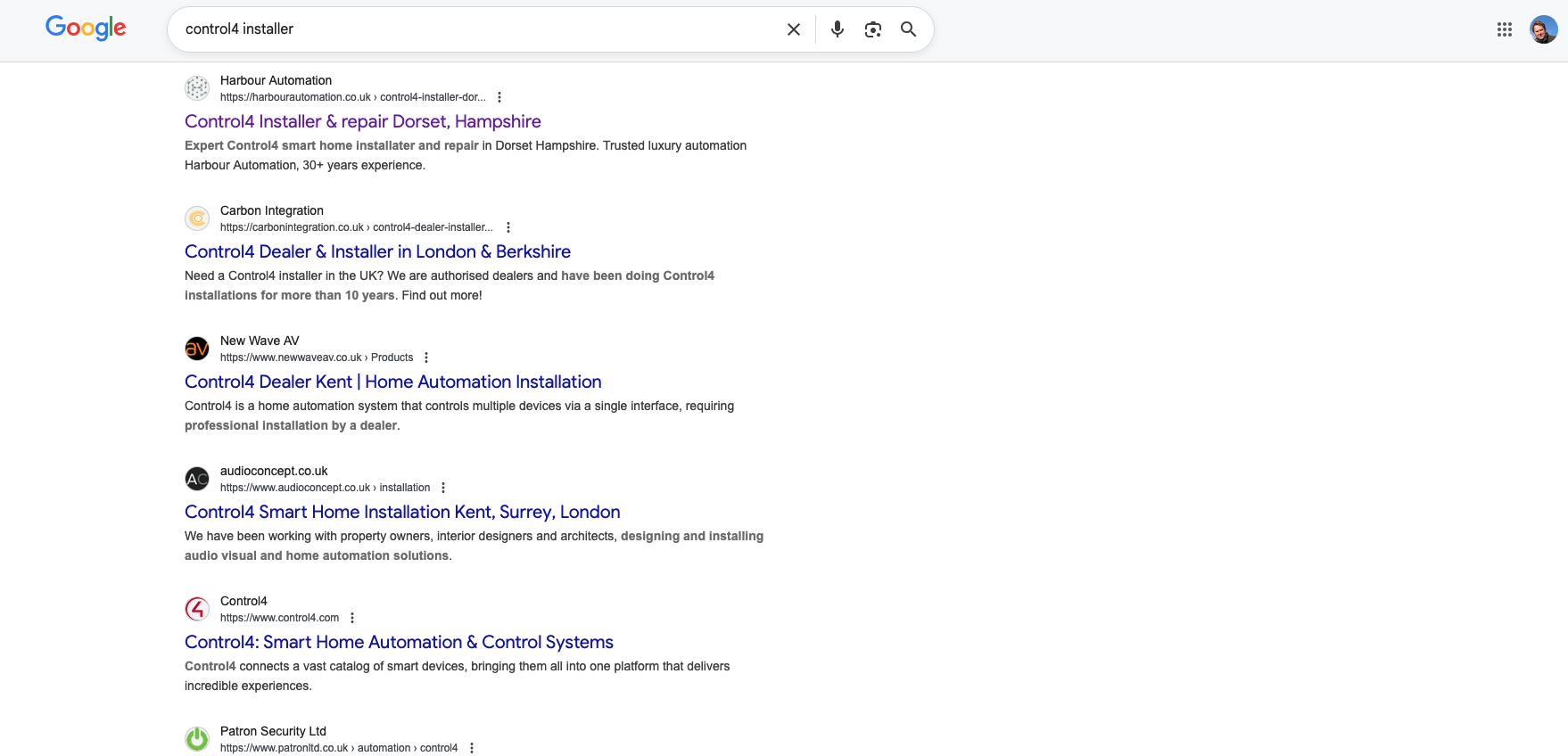 Harbour Automation - Google SERP's